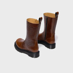 Dr. Martens Rejena Croc Emboss Leather Boots - Mocha Brown