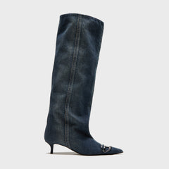 Diesel D-Venus KB Slouchy Heels - Washed Blue Denim