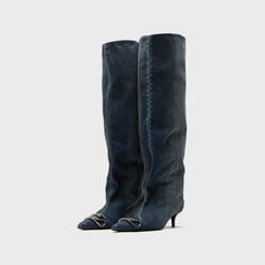 Diesel D-Venus KB Slouchy Heels - Washed Blue Denim