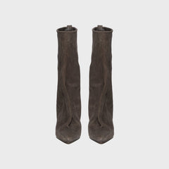 Rick Owens WMNS Cantilever Suede Peep Toe Boots - Dark Dust