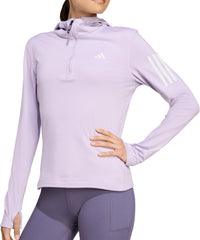 adidas Own The Run Winterized Hooded Half Zip Long Sleeve Womens Running Top - Purple