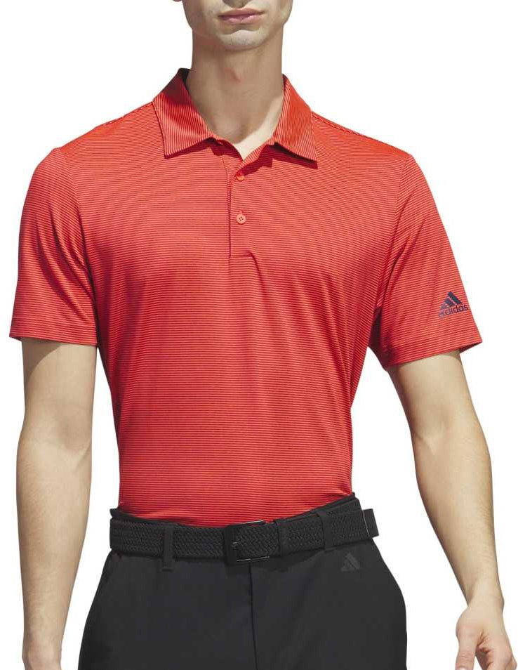 adidas Ottoman Stripe Short Sleeve Mens Golf Polo Shirt - Red