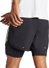 adidas Own The Run 3 Stripes 2 In 1 Mens Running Shorts - Black